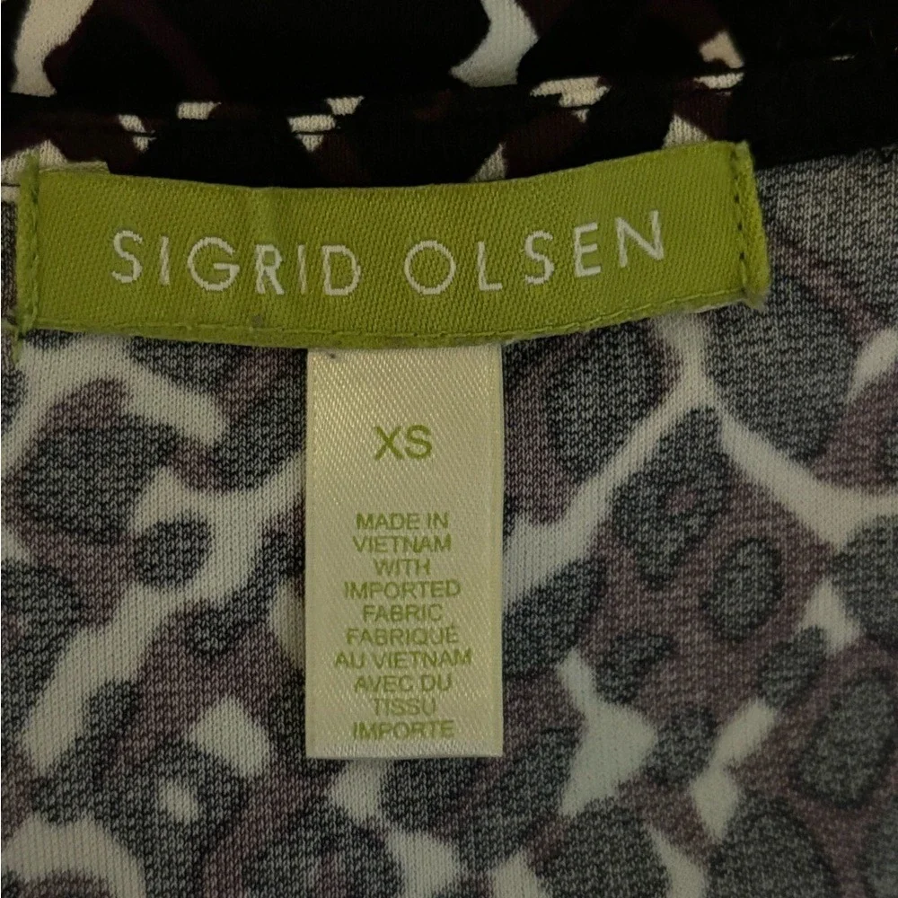 Sigrid Olsen Womens XS Faux Wrap Dress Black‎ White Burgundy Geometric Print